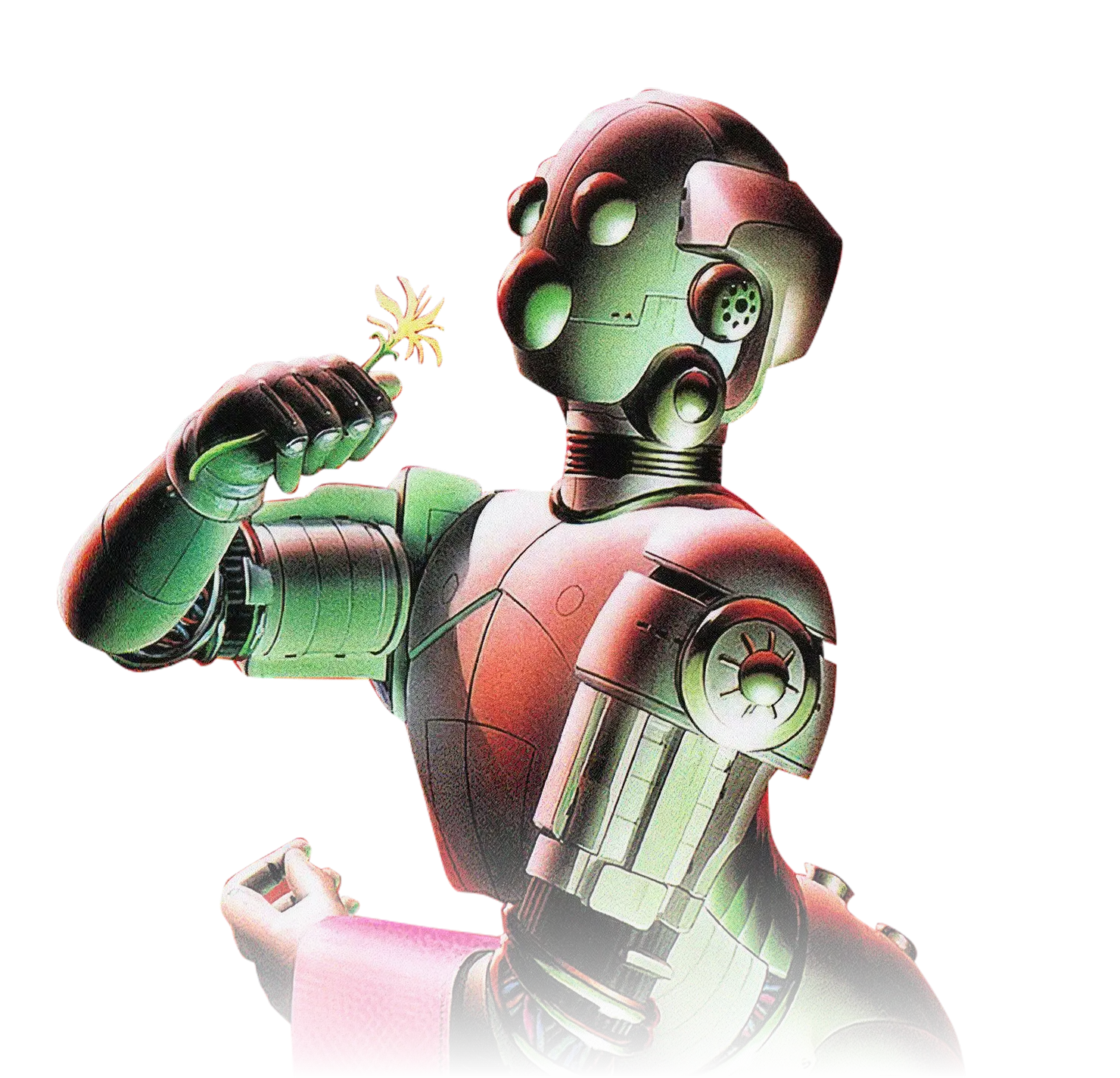 Illustrated robot holding a flower